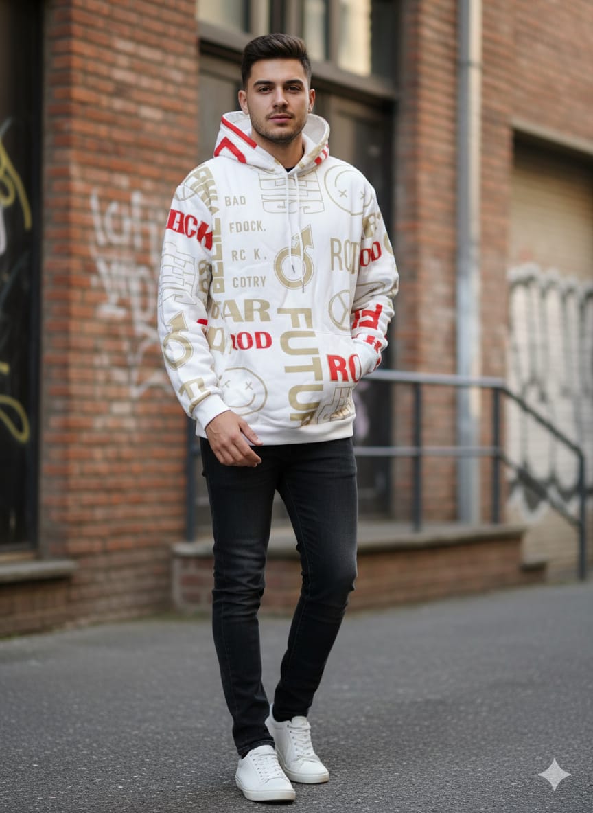 Graphic print oversized hooded sweatshirt for men and women