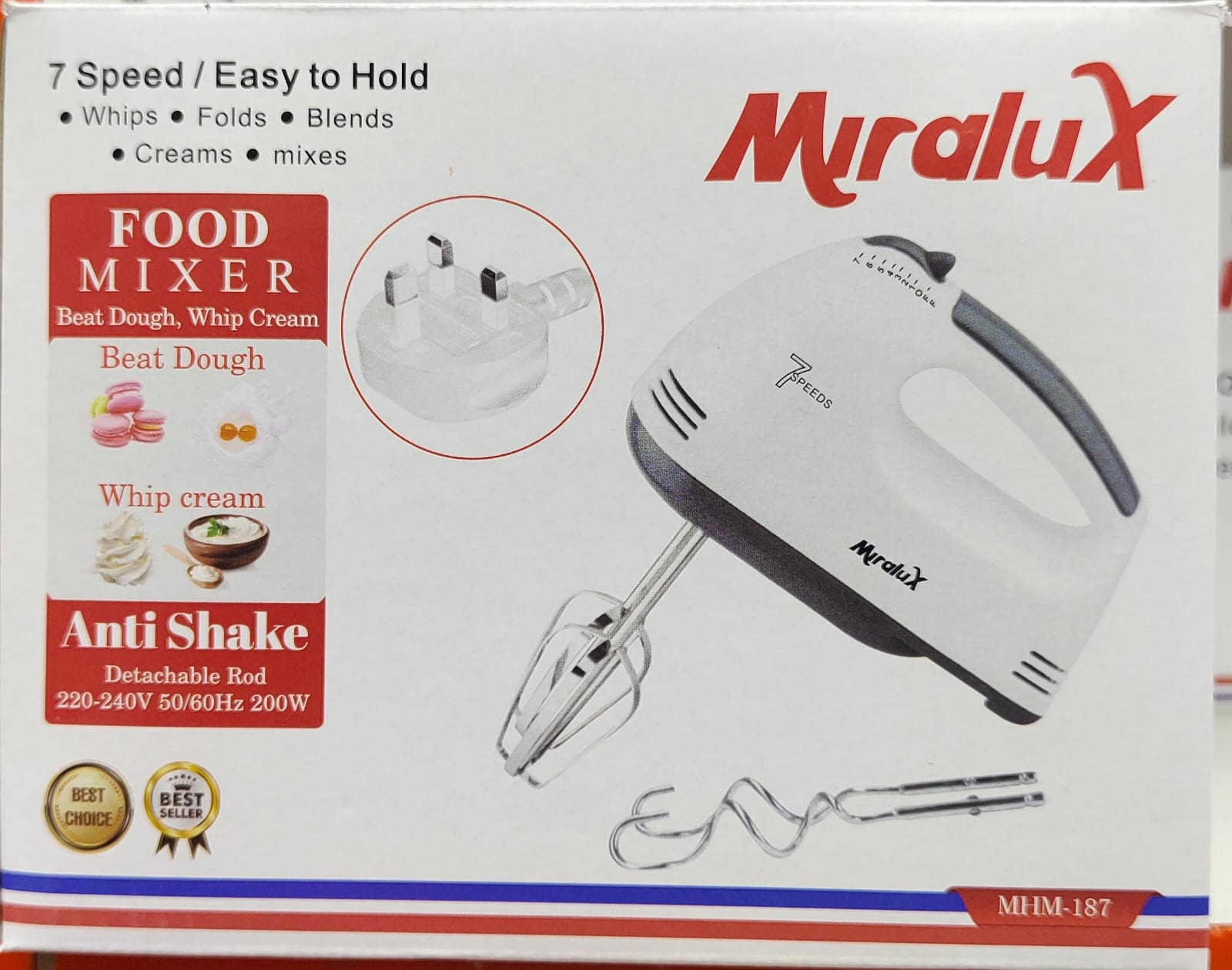 Miralux MHM-187 hand food mixer 7-speed detachable rod