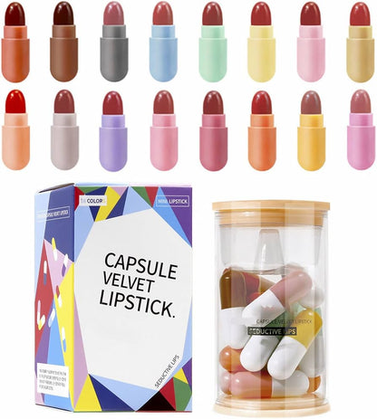 Open lipstick capsules showing multiple matte shades