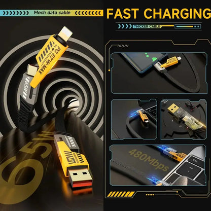 3-in-1 Fast Charging Cable – Type-C, Lightning & Micro USB | 65W PD 2.1A