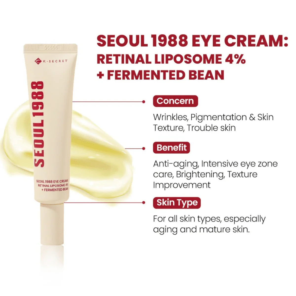 K-Secret Seoul 1988 Eye Cream Retinal Liposome 4% + Fermented Bean - 30ml