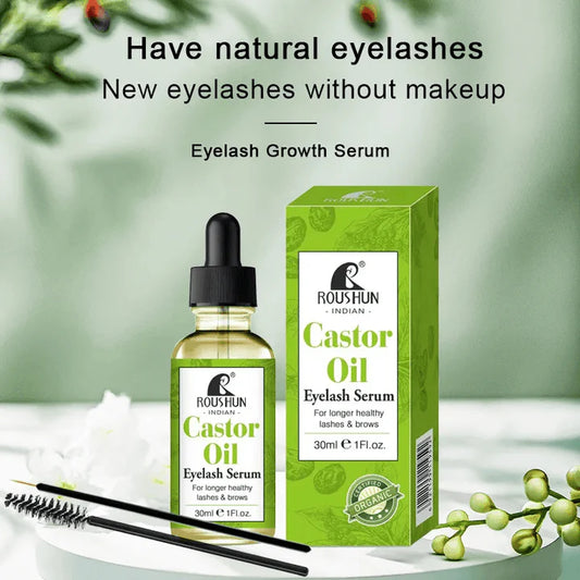 Roushun Castor Oil Eyelash & Brow Serum – 30ml with applicator brushes