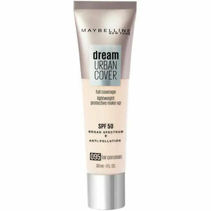 Maybelline Dream Urban Cover Flawless Coverage Foundation Makeup, SPF 50, Classic Ivory.