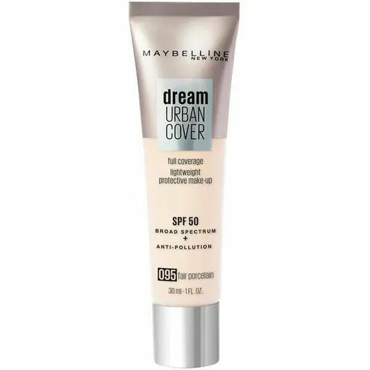 Maybelline Dream Urban Cover Flawless Coverage Foundation Makeup, SPF 50, Classic Ivory.
