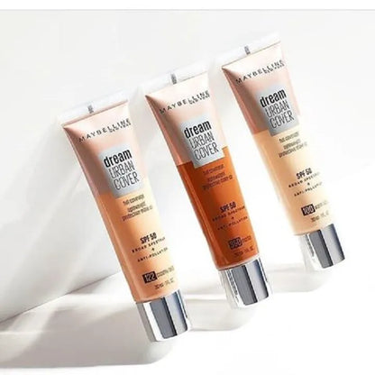 Maybelline Dream Urban Cover Flawless Coverage Foundation Makeup, SPF 50, Classic Ivory.